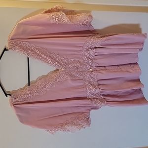Pale Pink Blouse, Stretchy with Lace Sleeves